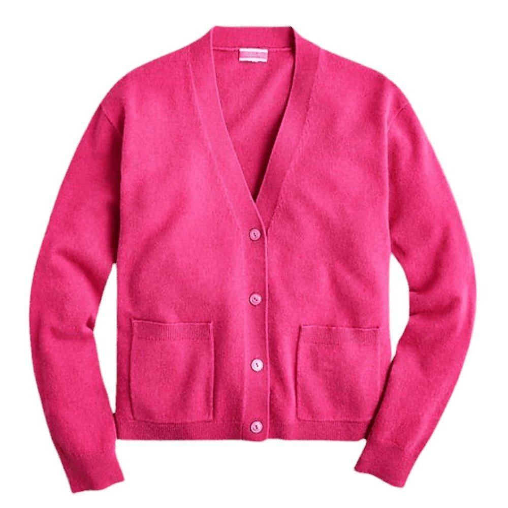 J.CREW Cashmere Patch-pocket Cardigan Sweater in Icy Rose